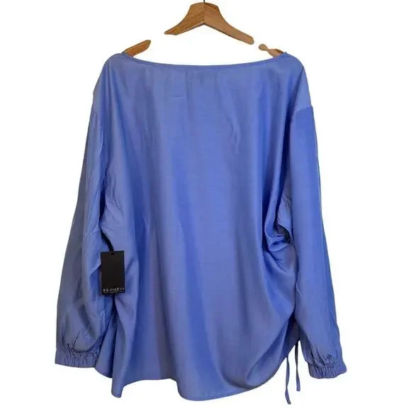 Eloquii Tie Detail Blouse size 18 Boat Neck Long sleeve Ruched Relaxed Minimal - Picture 5 of 14
